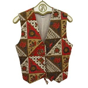 Vintage Effeci Batik Patchwork Vest M Boho Festival Indie Cotton Indie Artsy